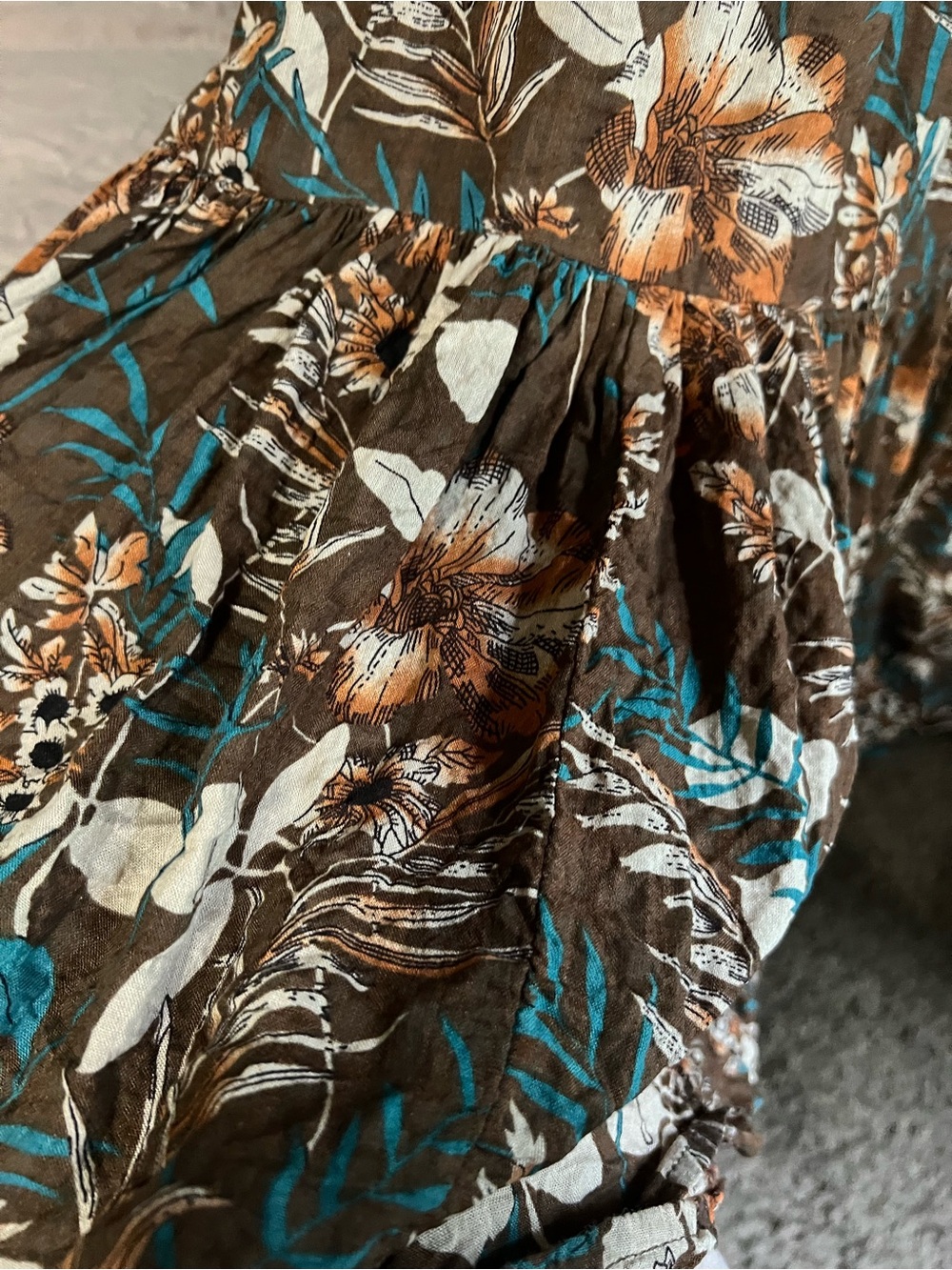 NATURAL LIFE Brown Maxi dress with Teal and Cream Floral Print - Picture 4 of 6